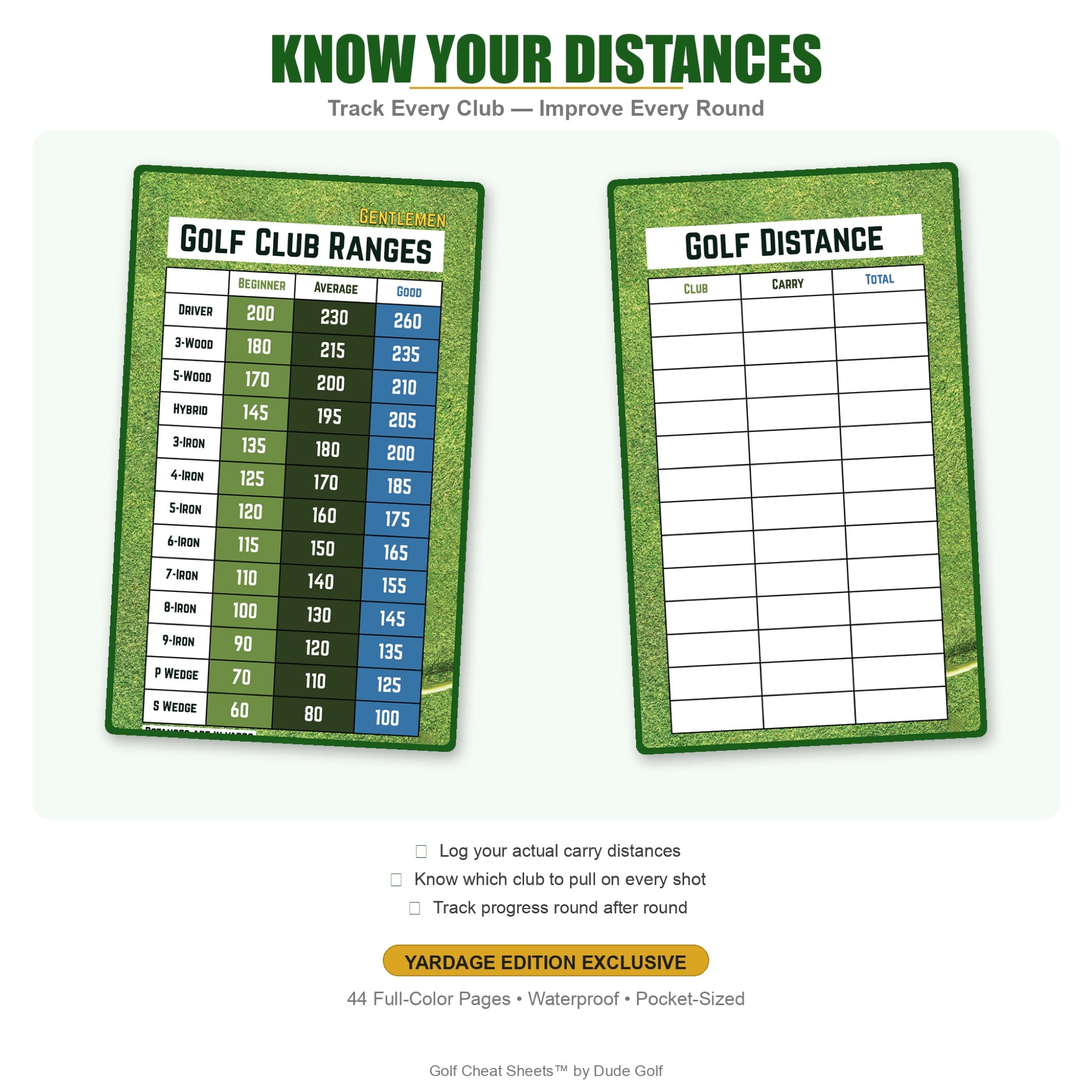 Yardage Edition exclusive distance pages — know your numbers