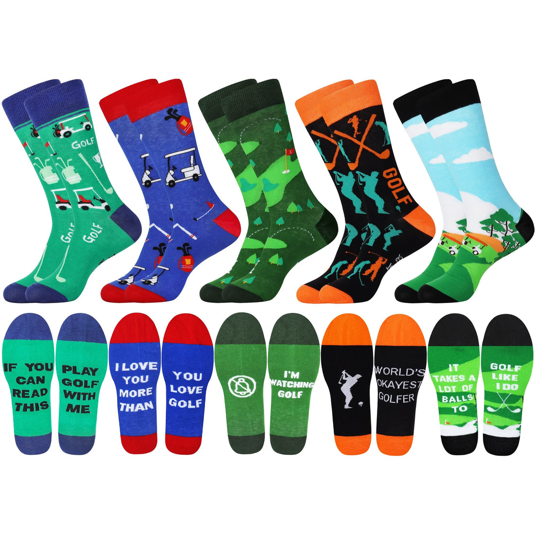 Mens Funny Fun Crazy Funky Dress Crew Socks - Dude Golf