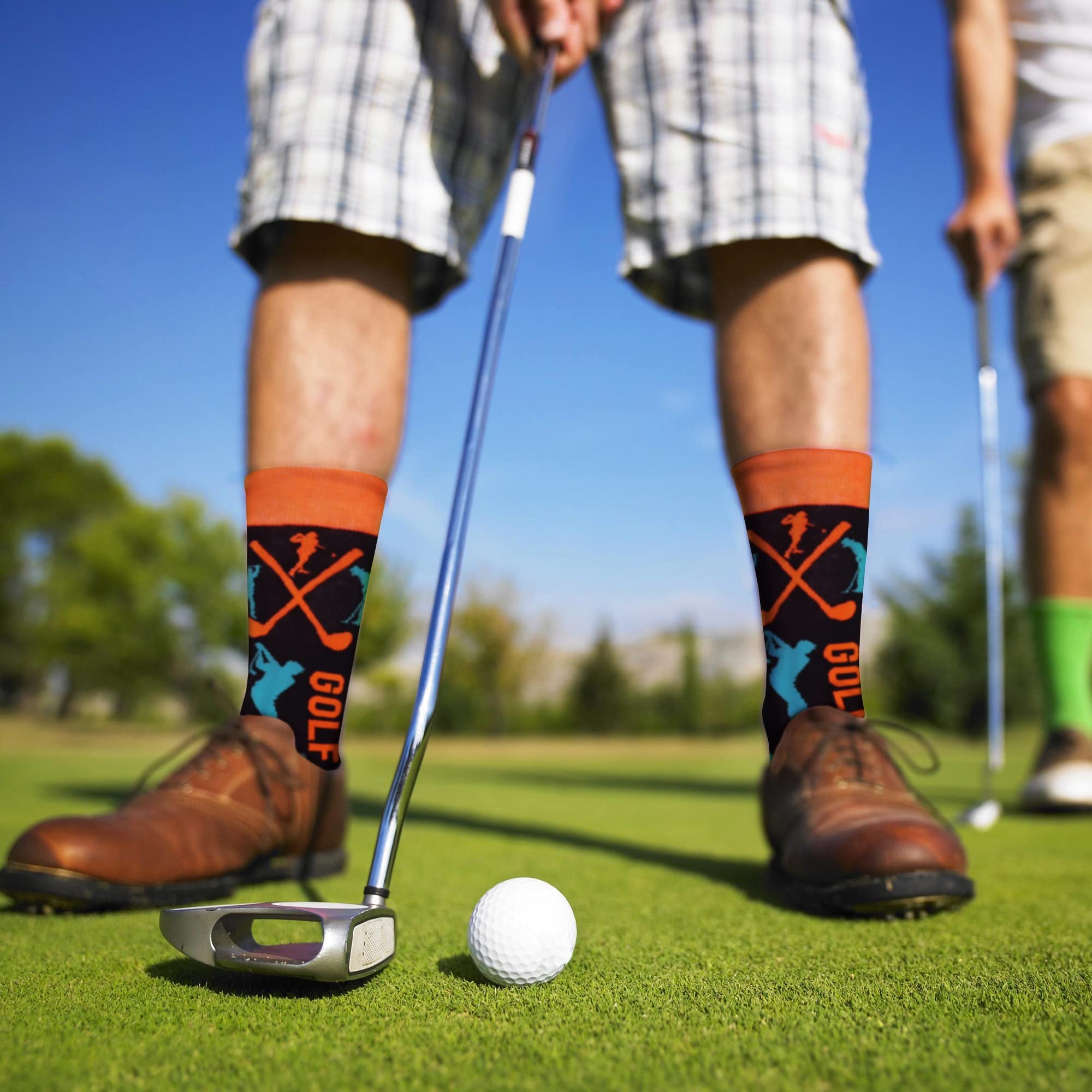 Mens Funny Fun Crazy Funky Dress Crew Socks - Dude Golf